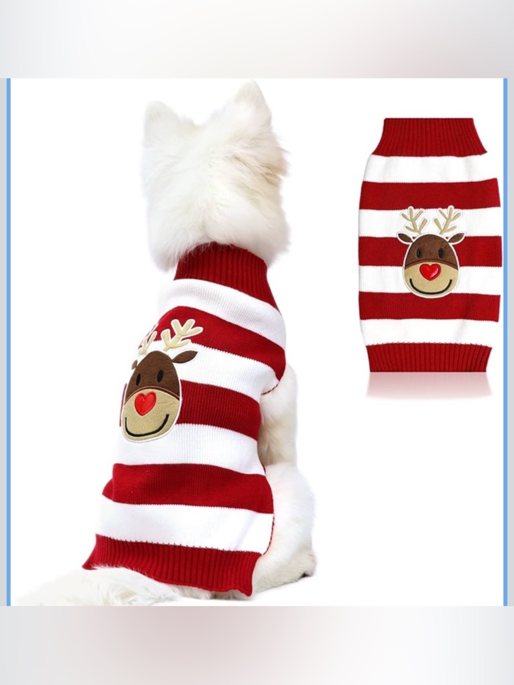 NWT-2XL Red & White Striped Reindeer Dog Sweater
